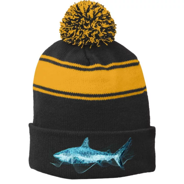 Retro Digital Polygon Shark Stripe Pom Pom Beanie