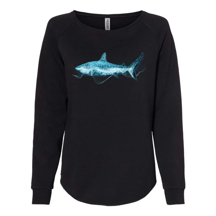 Retro Digital Polygon Shark Womens California Wash Sweatshirt