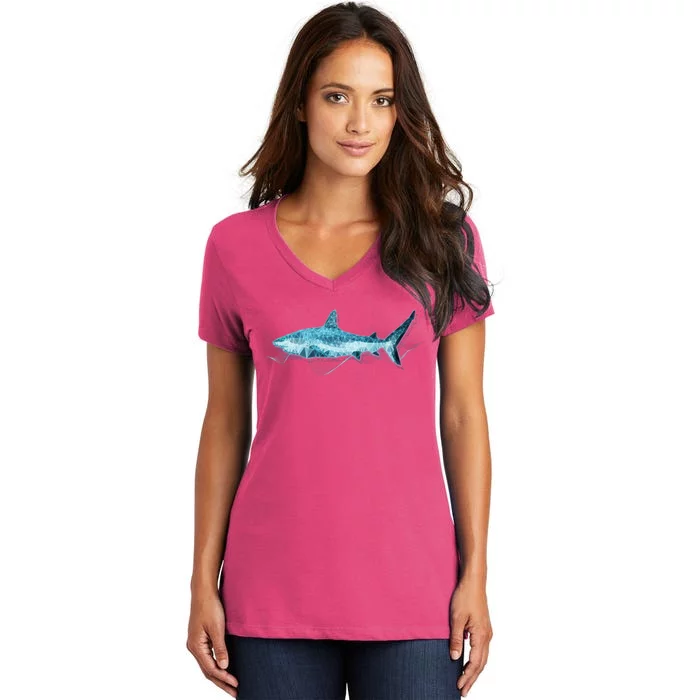 Retro Digital Polygon Shark Women's V-Neck T-Shirt