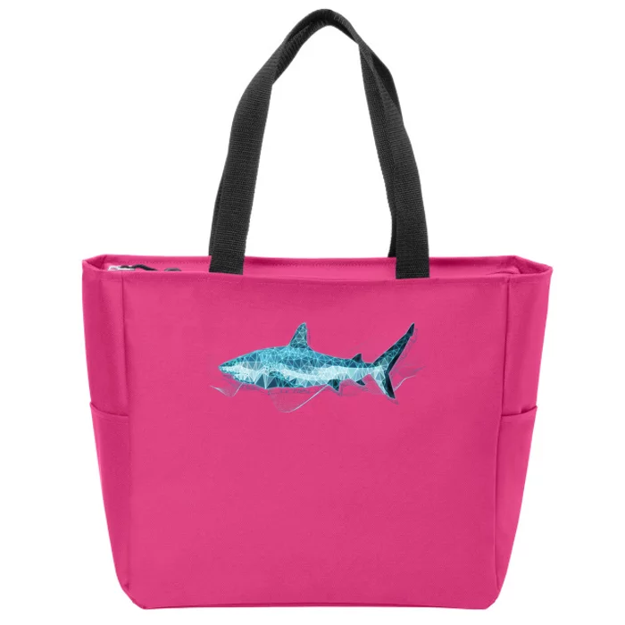 Retro Digital Polygon Shark Zip Tote Bag