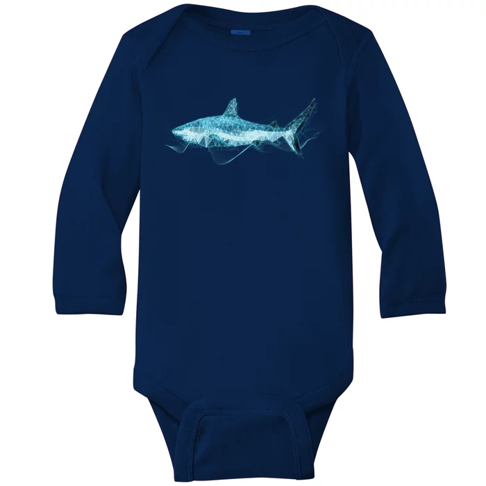 Retro Digital Polygon Shark Baby Long Sleeve Bodysuit