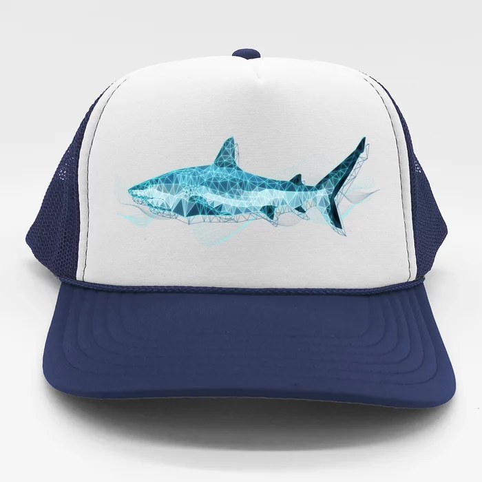 Retro Digital Polygon Shark Trucker Hat