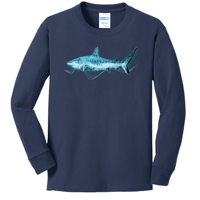 Retro Digital Polygon Shark Kids Long Sleeve Shirt