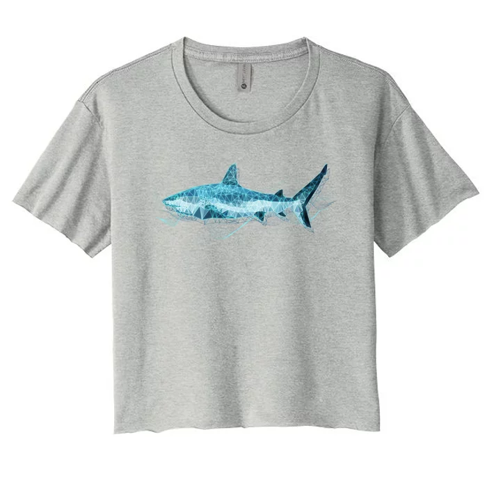 Retro Digital Polygon Shark Women's Crop Top Tee