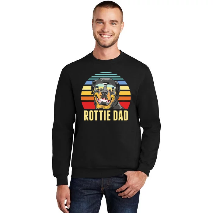 Rottie Dad Rottweiler Dog Vintage Retro Sunset Beach Vibe Tall Sweatshirt