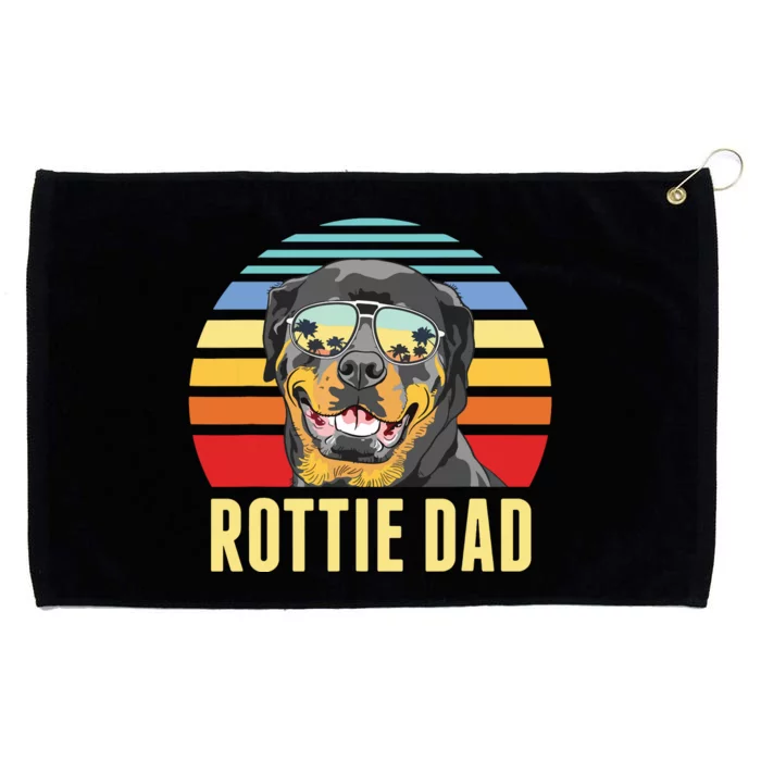 Rottie Dad Rottweiler Dog Vintage Retro Sunset Beach Vibe Grommeted Golf Towel