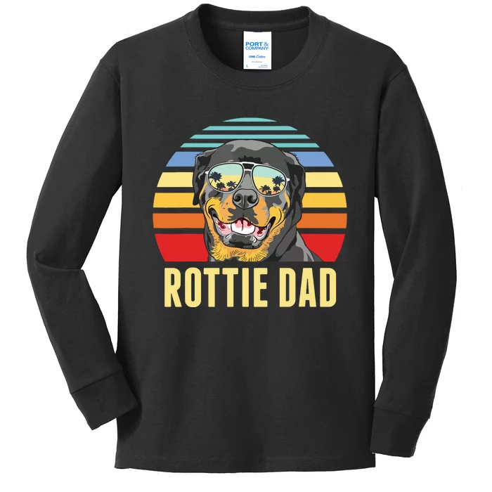 Rottie Dad Rottweiler Dog Vintage Retro Sunset Beach Vibe Kids Long Sleeve Shirt