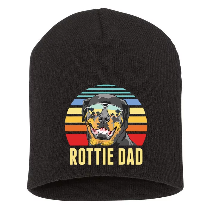 Rottie Dad Rottweiler Dog Vintage Retro Sunset Beach Vibe Short Acrylic Beanie