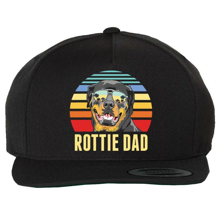 Rottie Dad Rottweiler Dog Vintage Retro Sunset Beach Vibe Wool Snapback Cap