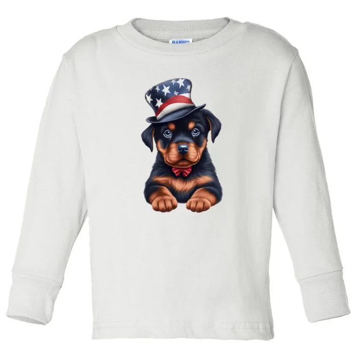 Rottweiler Dog Rottie Puppy USA Flag Cute Rottweilers Dogs Toddler Long Sleeve Shirt