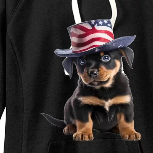 Rottweiler Dog Rottie Puppy USA Flag Cute Rottweilers Dogs Women's Fleece Hoodie