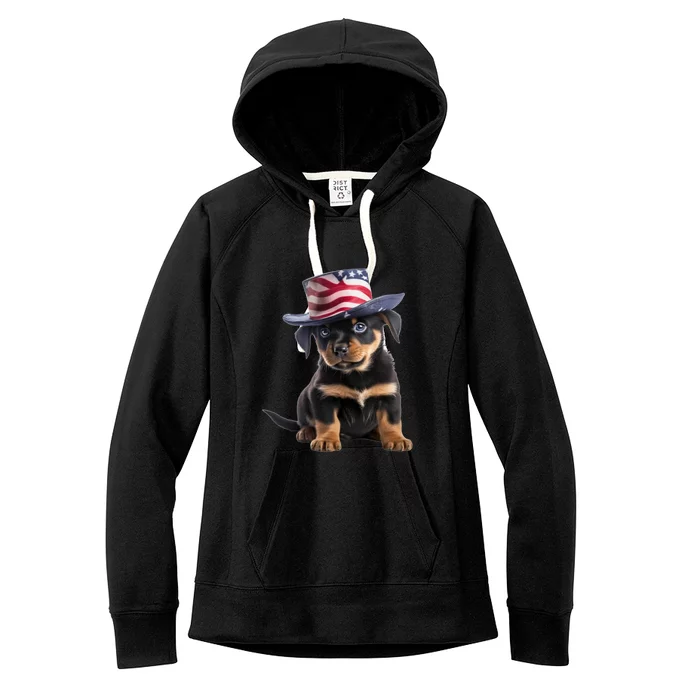 Rottweiler Dog Rottie Puppy USA Flag Cute Rottweilers Dogs Women's Fleece Hoodie