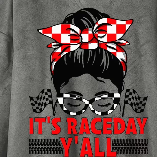 Race Day Ready Checkered Flag Racing Messy Bun Headband Hooded Wearable Blanket