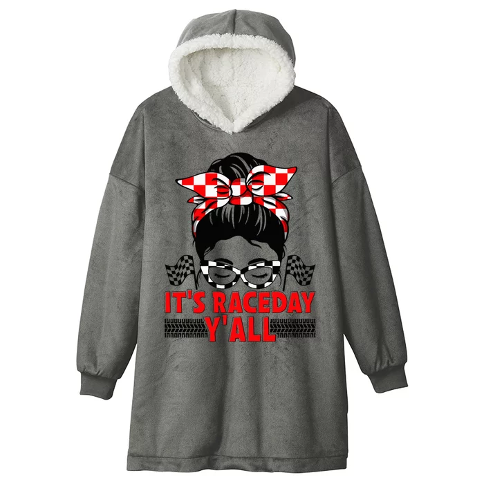 Race Day Ready Checkered Flag Racing Messy Bun Headband Hooded Wearable Blanket