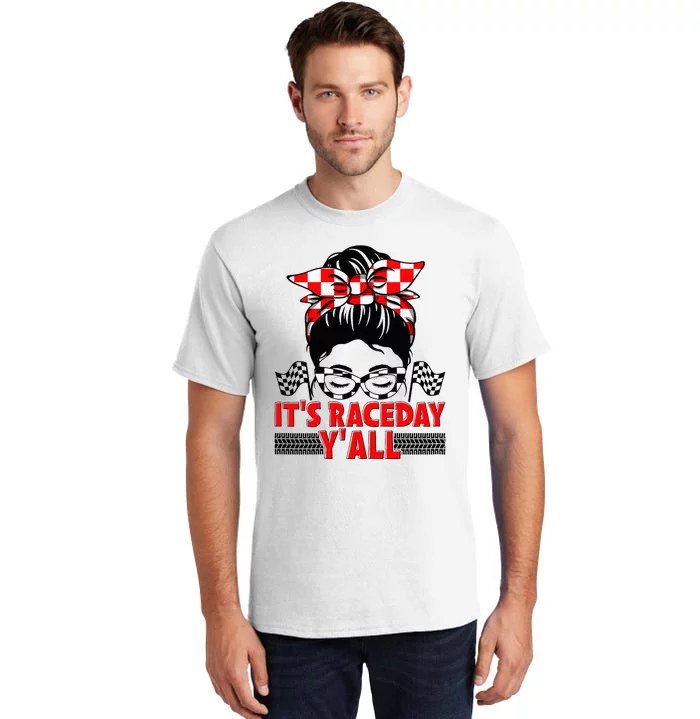 Race Day Ready Checkered Flag Racing Messy Bun Headband Tall T-Shirt