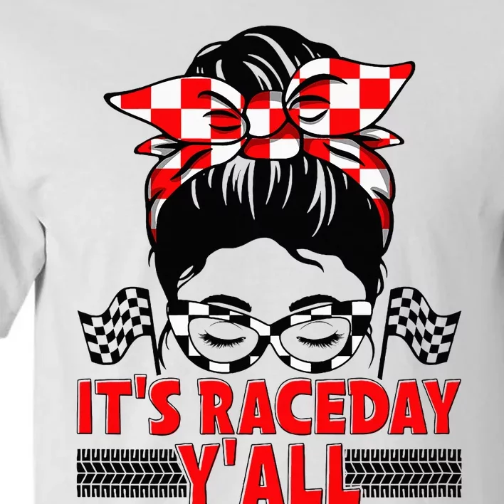 Race Day Ready Checkered Flag Racing Messy Bun Headband Tall T-Shirt