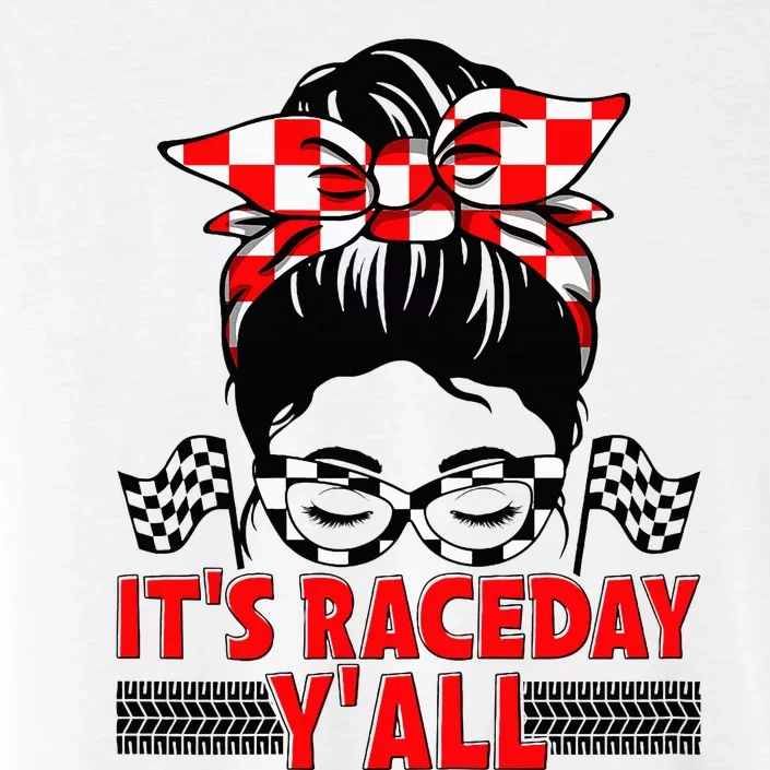 Race Day Ready Checkered Flag Racing Messy Bun Headband ChromaSoft Performance T-Shirt