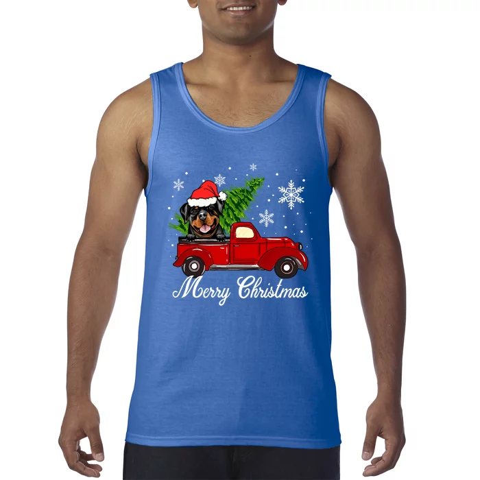 Rottweiler Dog Riding Red Truck Christmas Decoration Pajama Funny Gift Tank Top