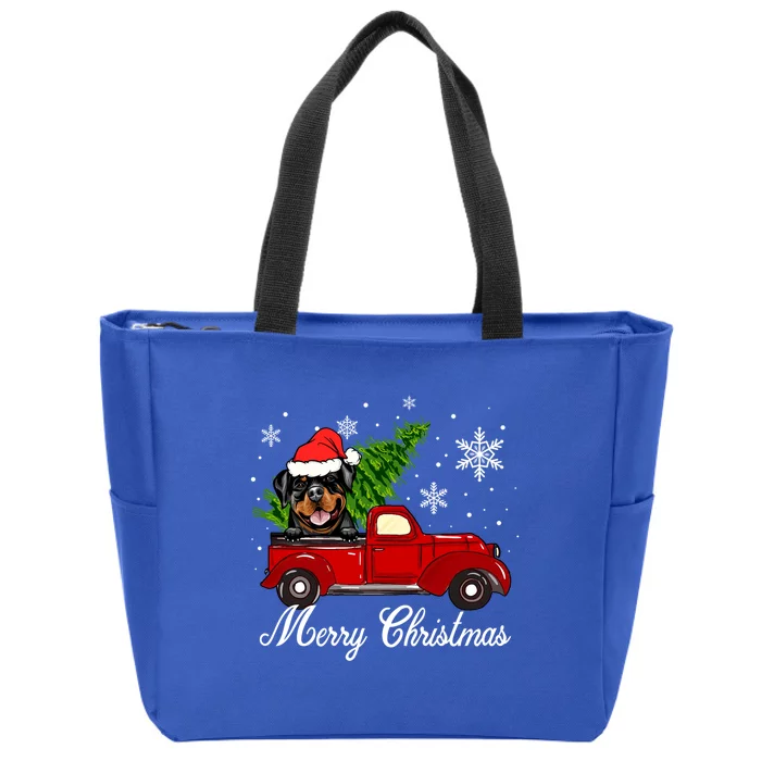 Rottweiler Dog Riding Red Truck Christmas Decoration Pajama Funny Gift Zip Tote Bag