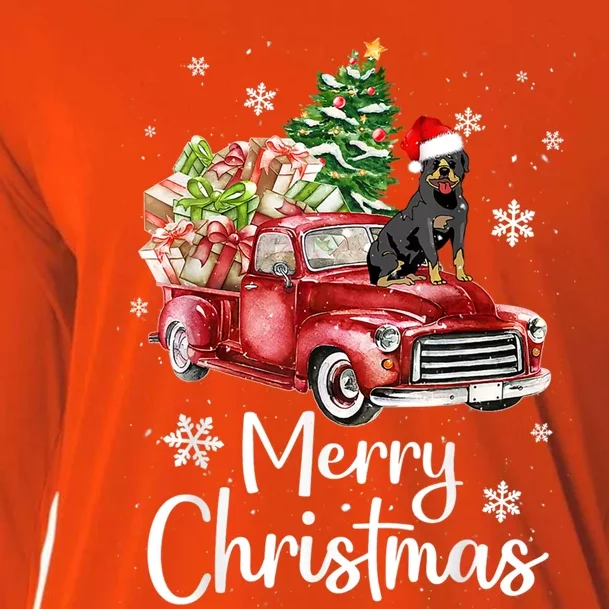 Rottweiler Dog Riding Red Truck Christmas Tree Xmas Dog Cute Gift Cooling Performance Long Sleeve Crew