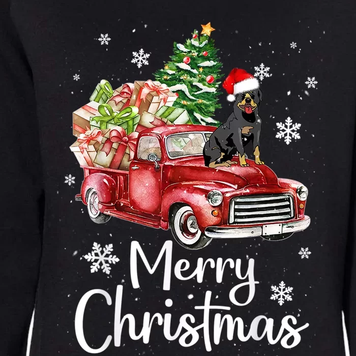 Rottweiler Dog Riding Red Truck Christmas Tree Xmas Dog Cute Gift Womens California Wash Sweatshirt