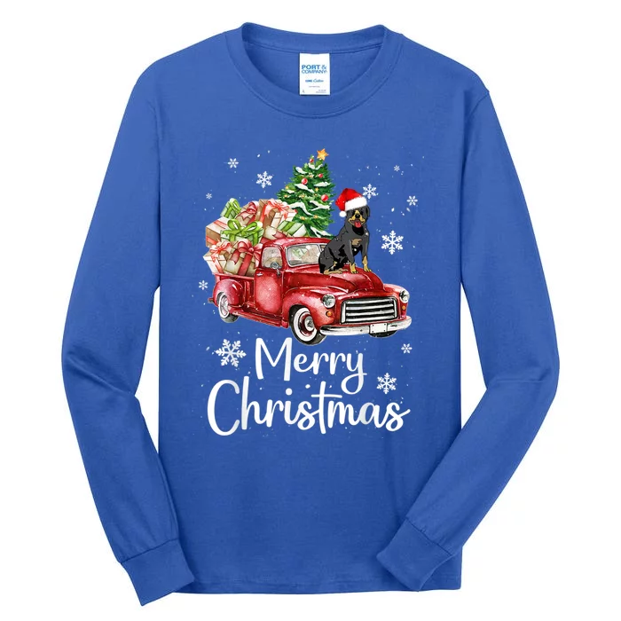 Rottweiler Dog Riding Red Truck Christmas Tree Xmas Dog Cute Gift Tall Long Sleeve T-Shirt