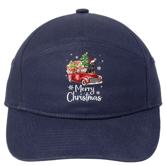 Rottweiler Dog Riding Red Truck Christmas Tree Xmas Dog Cute Gift 7-Panel Snapback Hat