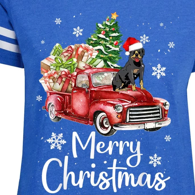 Rottweiler Dog Riding Red Truck Christmas Tree Xmas Dog Cute Gift Enza Ladies Jersey Football T-Shirt