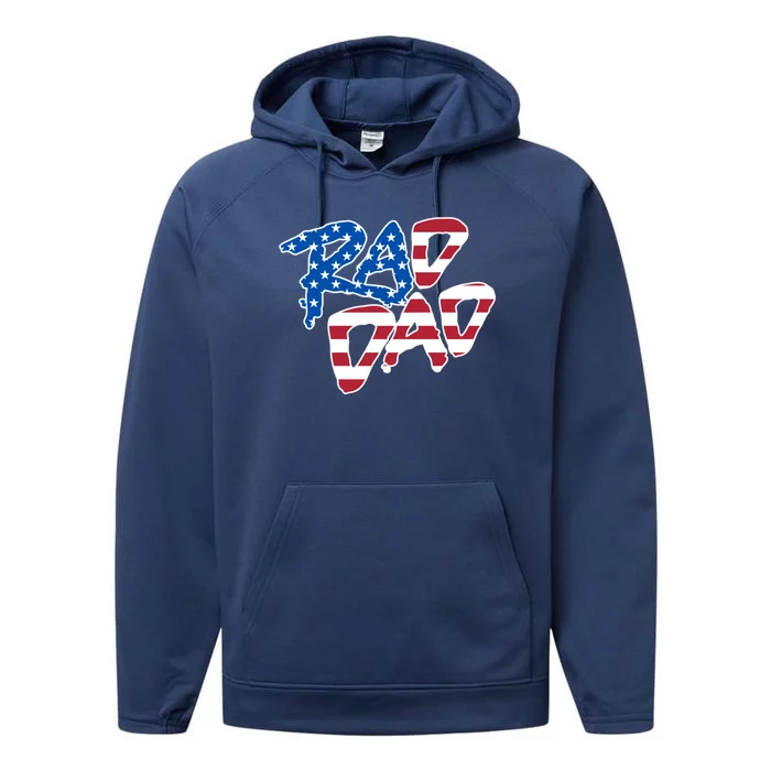 Rad Dad Retro 4th Of July Usa Flag Great Gift Performance Fleece Hoodie