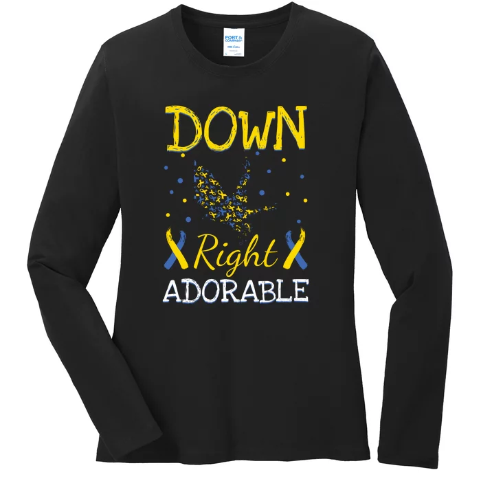 Ribbon Down Right Adorable Gift For Down Syndrome Awareness Ladies Long Sleeve Shirt