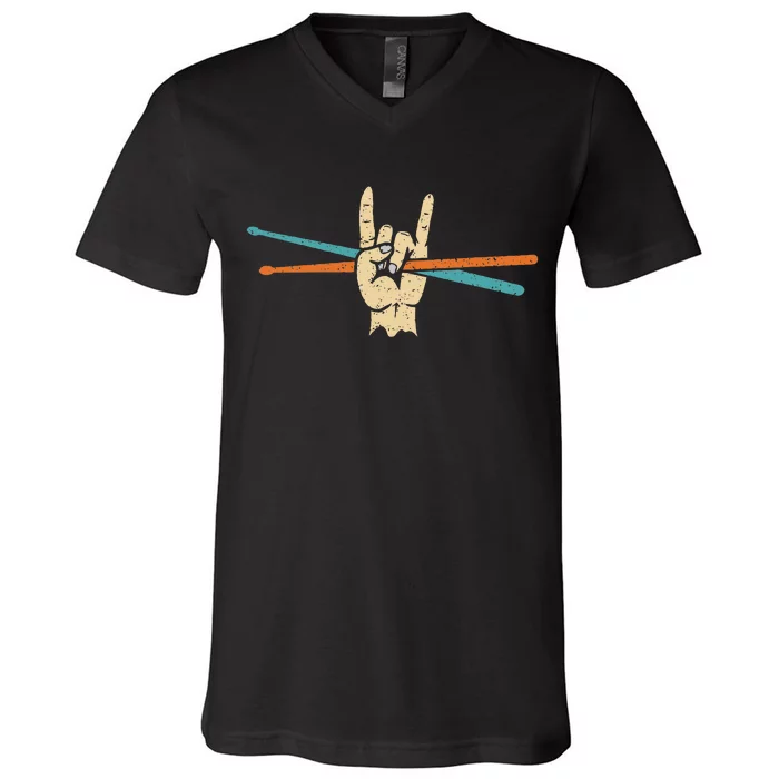 Retro Drum Sticks Art Percussion Drum Player V-Neck T-Shirt