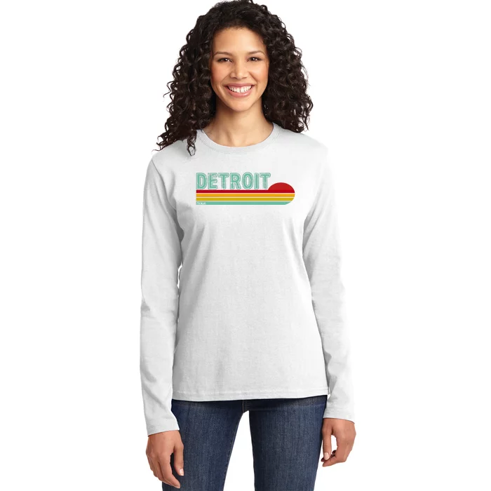 Retro Detroit Sunset Logo Ladies Long Sleeve Shirt