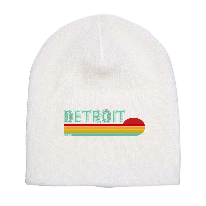 Retro Detroit Sunset Logo Short Acrylic Beanie