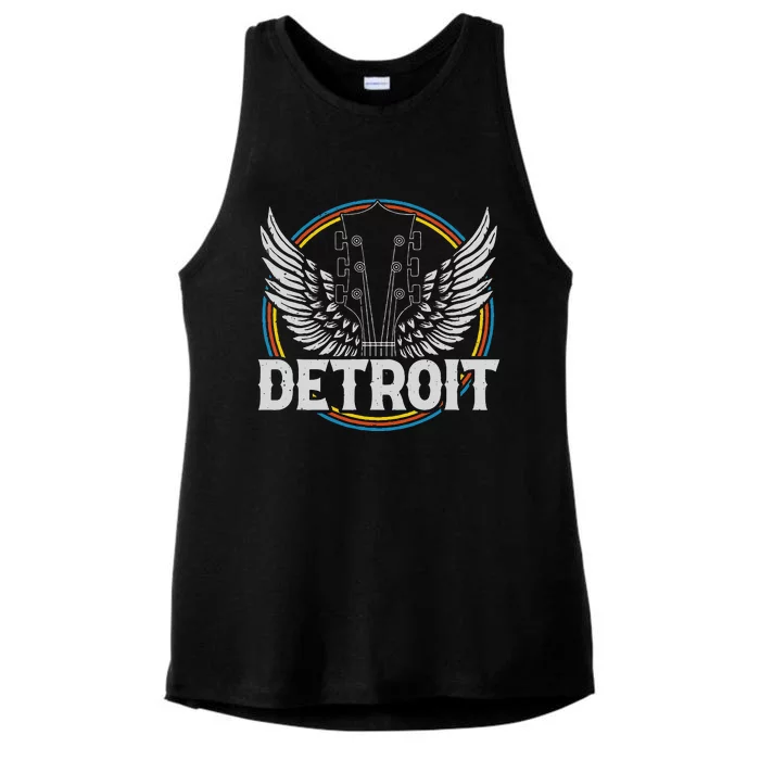 Retro Detroit Souvenir Vintage Concert Guitar Music Band Ladies Tri-Blend Wicking Tank