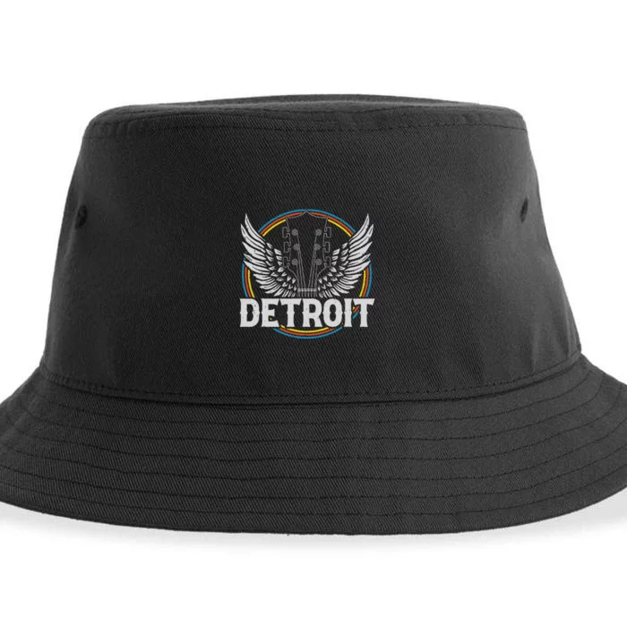 Retro Detroit Souvenir Vintage Concert Guitar Music Band Sustainable Bucket Hat