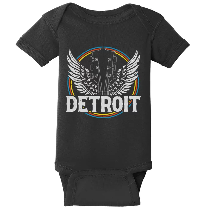 Retro Detroit Souvenir Vintage Concert Guitar Music Band Baby Bodysuit