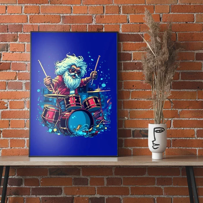 Rocker Drumming Santa Claus Drummer Gift Poster