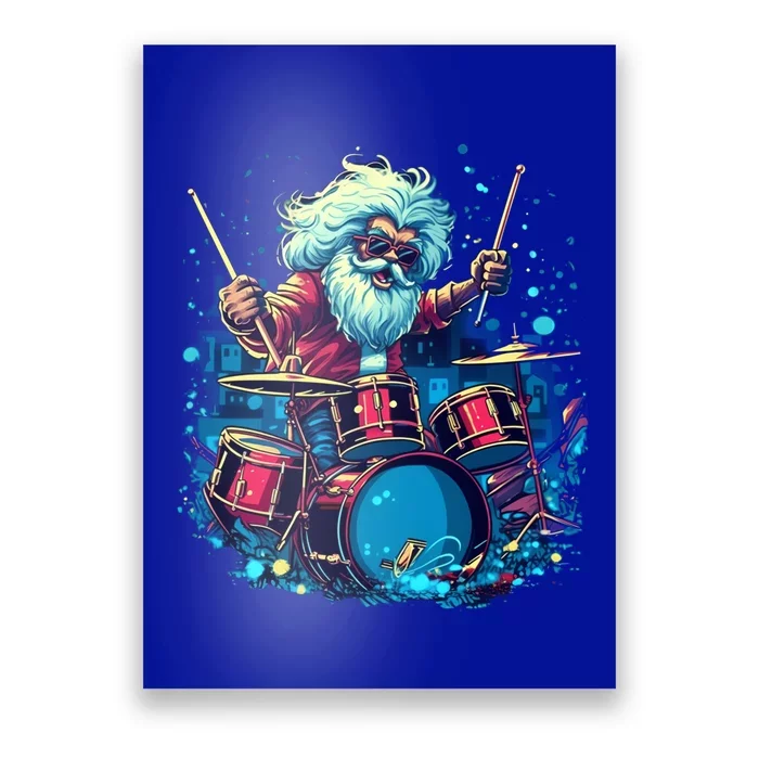 Rocker Drumming Santa Claus Drummer Gift Poster