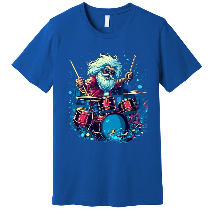 Rocker Drumming Santa Claus Drummer Gift Premium T-Shirt