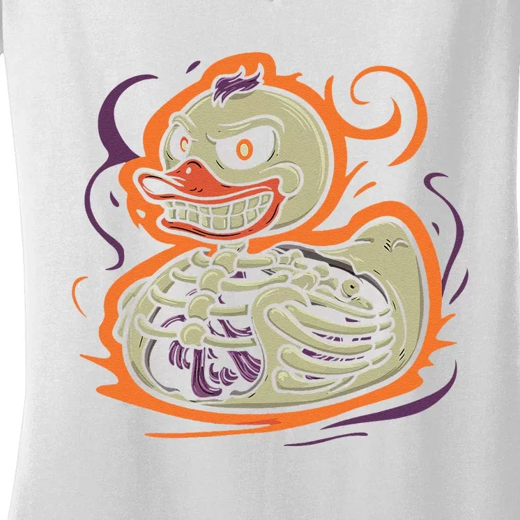 Rubber Duck Skeleton Rubber Duckie Costume Party Women's V-Neck T-Shirt