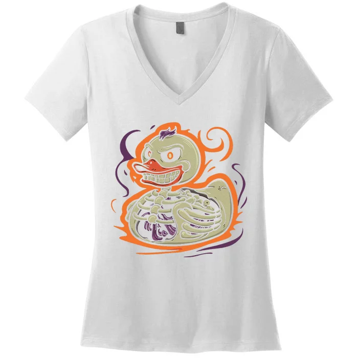 Rubber Duck Skeleton Rubber Duckie Costume Party Women's V-Neck T-Shirt