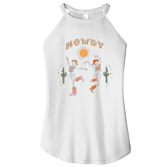 Retro Desert Skeleton Dancing Cow Boots Hat Howdy Western Women’s Perfect Tri Rocker Tank