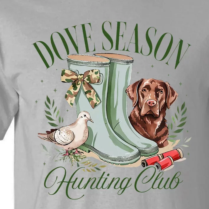 Retro Dove Season Hunting Club Camo Coquette Bow With Dog Tall T-Shirt