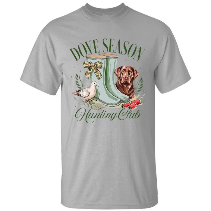 Retro Dove Season Hunting Club Camo Coquette Bow With Dog Tall T-Shirt