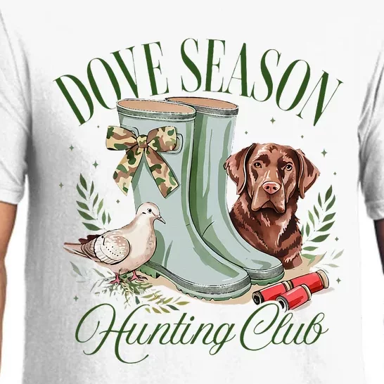 Retro Dove Season Hunting Club Camo Coquette Bow With Dog Pajama Set