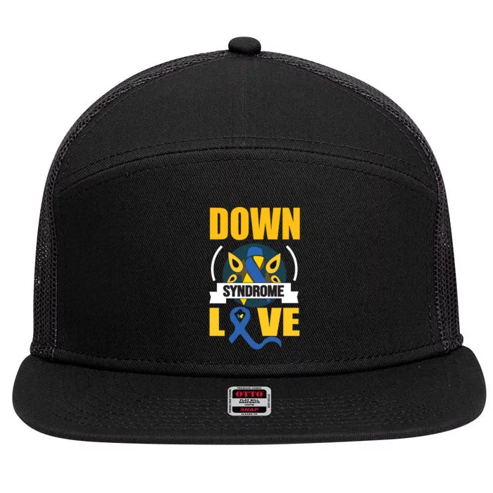 Ribbon Down Syndrome Love Down Syndrome Awareness Day Gift 7 Panel Mesh Trucker Snapback Hat