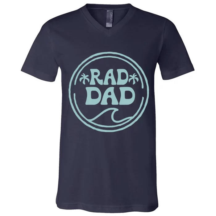 Rad Dad Surf Matching Birthday The Big One 1st Birthday V-Neck T-Shirt