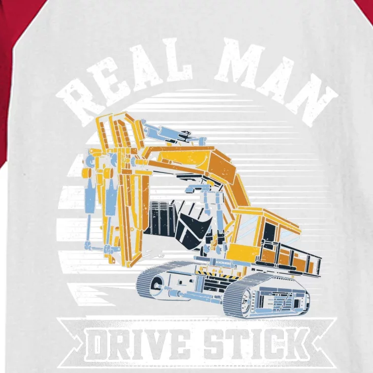 Real Drive Stick Construction Workers And Excavator Gift Kids Colorblock Raglan Jersey