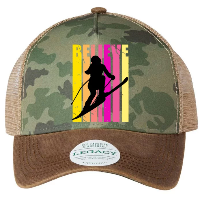 Retro Downhill Ski Skiing Skier Pink Yellow Vintage Gift Legacy Tie Dye Trucker Hat