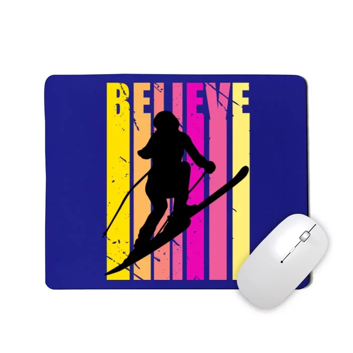 Retro Downhill Ski Skiing Skier Pink Yellow Vintage Gift Mousepad